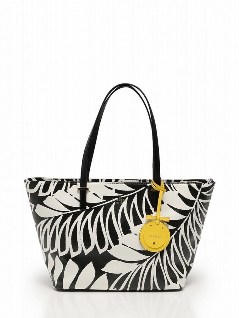Kate Spade Aloha Series Black & White Palm Leaf Leather Tote EUC